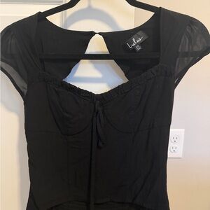 Lulu's Elegant Black Sheer Sleeve Blouse